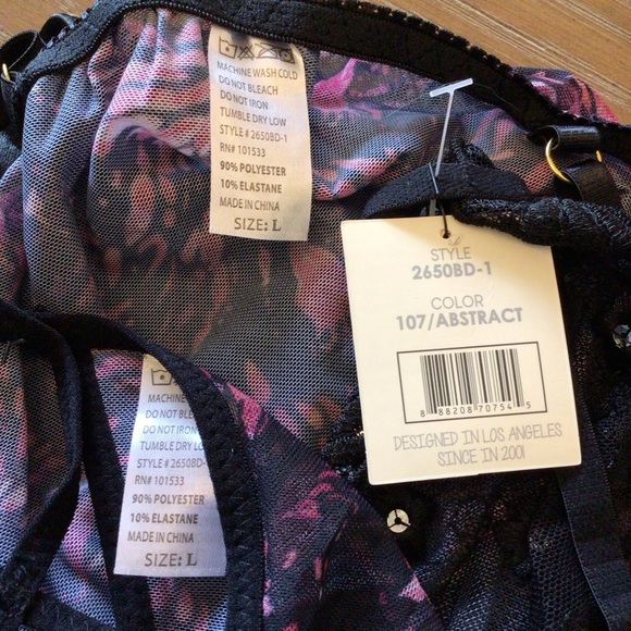 Spree Intimates 2Pc Pink Abstract Triangle Cup Sequin Babydoll Set Size Large - Picture 3 of 7